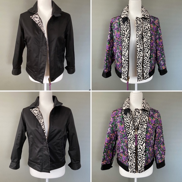 NWT Coach Black & Floral Bomber Jacet Size XS - Picture 3 of 8